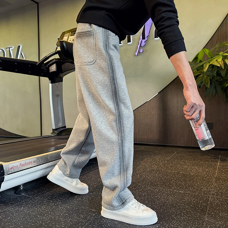 男士休闲裤子秋冬款条纹直筒裤2025新款潮流痞帅运动裤宽松弯刀裤