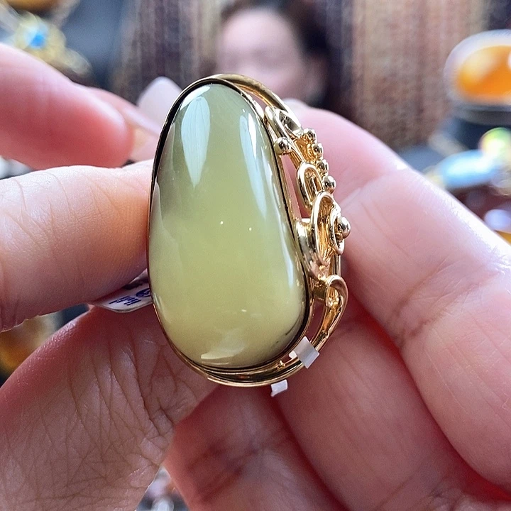 琥珀银S925镶嵌戒指戒指