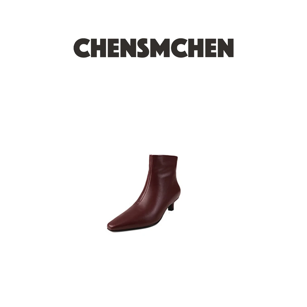 CHENSMCHEN 秋冬小方头纯色气质时尚百搭短筒靴6911