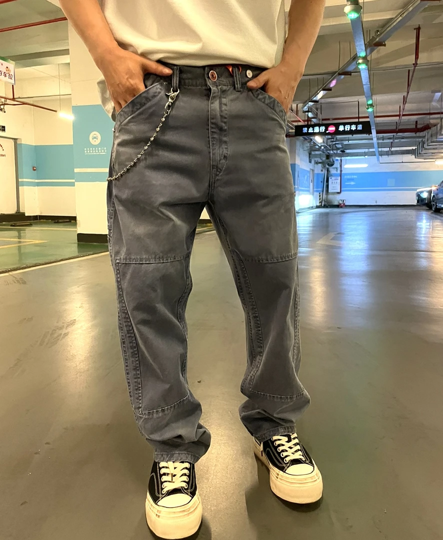 （特价售出，不退换)多袋水洗件染法式直板工装裤