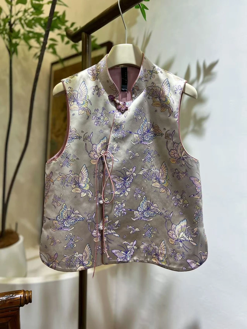 八宝桂花彩蝶蜀锦马甲【纯手工】高奢新中式马甲