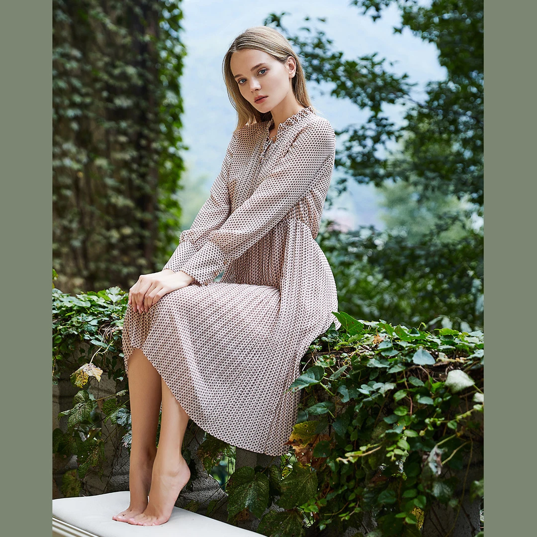 【曼德诗】气质木耳边系带显瘦温柔仙女裙中长裙M530219