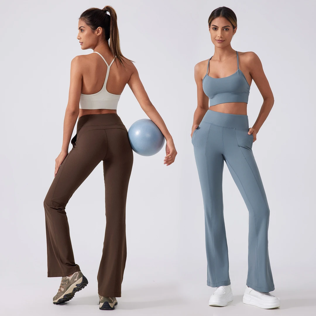 lu家带口袋groove微喇裤女高腰提臀休闲喇叭裤运动瑜伽服DAW185