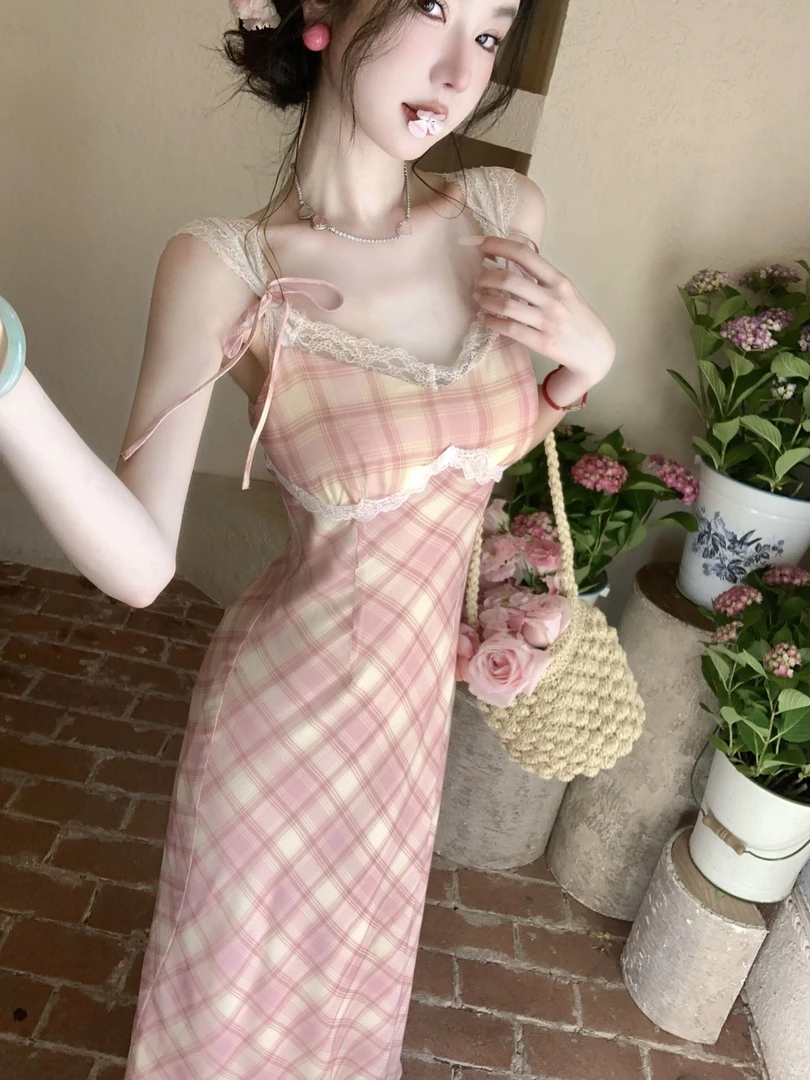 【雅乔定制】冰芒桃桃 复古温柔少女感撞色格纹连衣裙DYZY-25047612