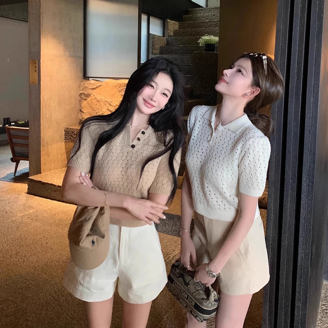 “奶乖polo”周未高尔夫老钱少女set！松弛又精致100羊毛镂空针织