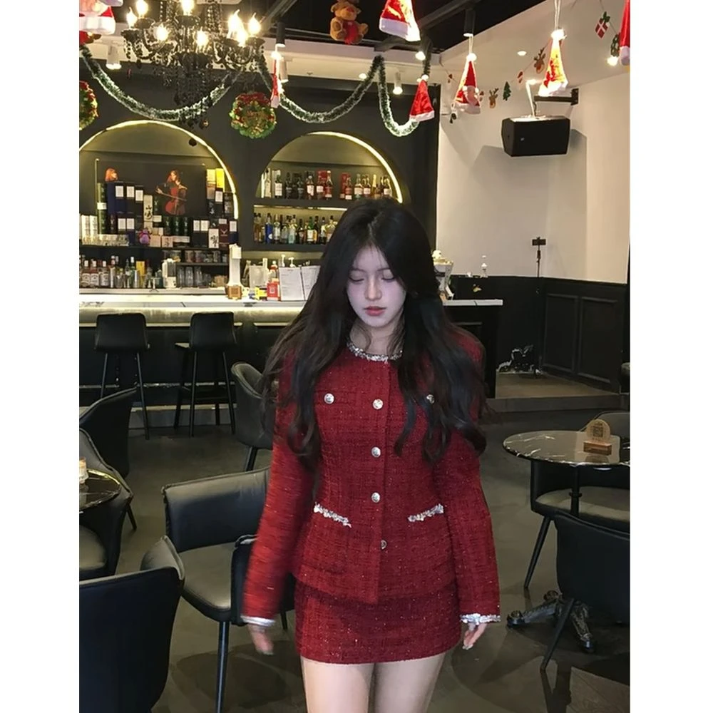 开衫法式新年贵气千金气质小香风外套冬季新款高腰显瘦两件套女