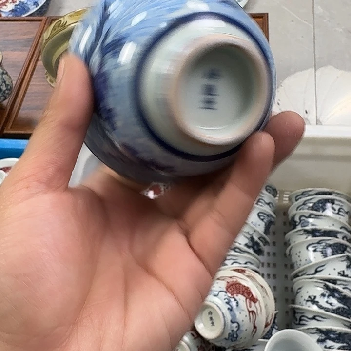 瓷片青花海水龙大压手