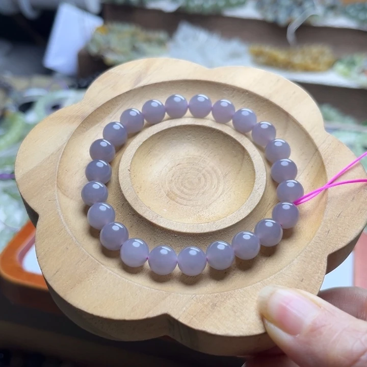 和田玉未镶嵌手链8mm烟紫圆珠