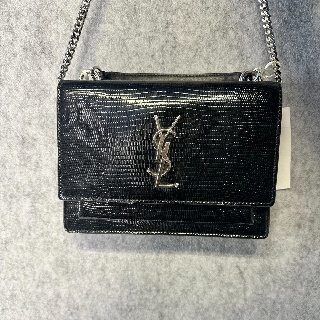 95新 YSL/圣罗兰 黑银日落蜥蜴纹小号/单肩包/（包包）
