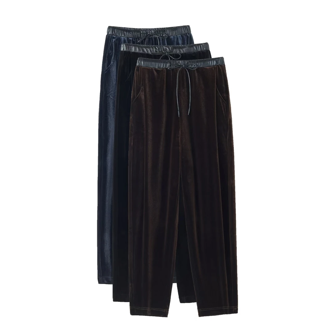 【采薇的裤子】2025春季丝绒拼接休闲裤 63