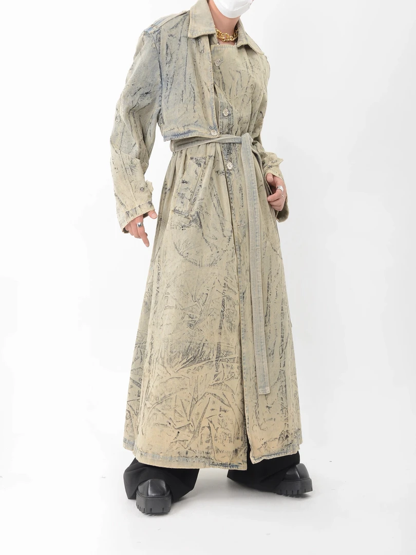 无人孤岛 风衣抽绳不对称时尚春夏外套单排扣宽松大衣QCF06002