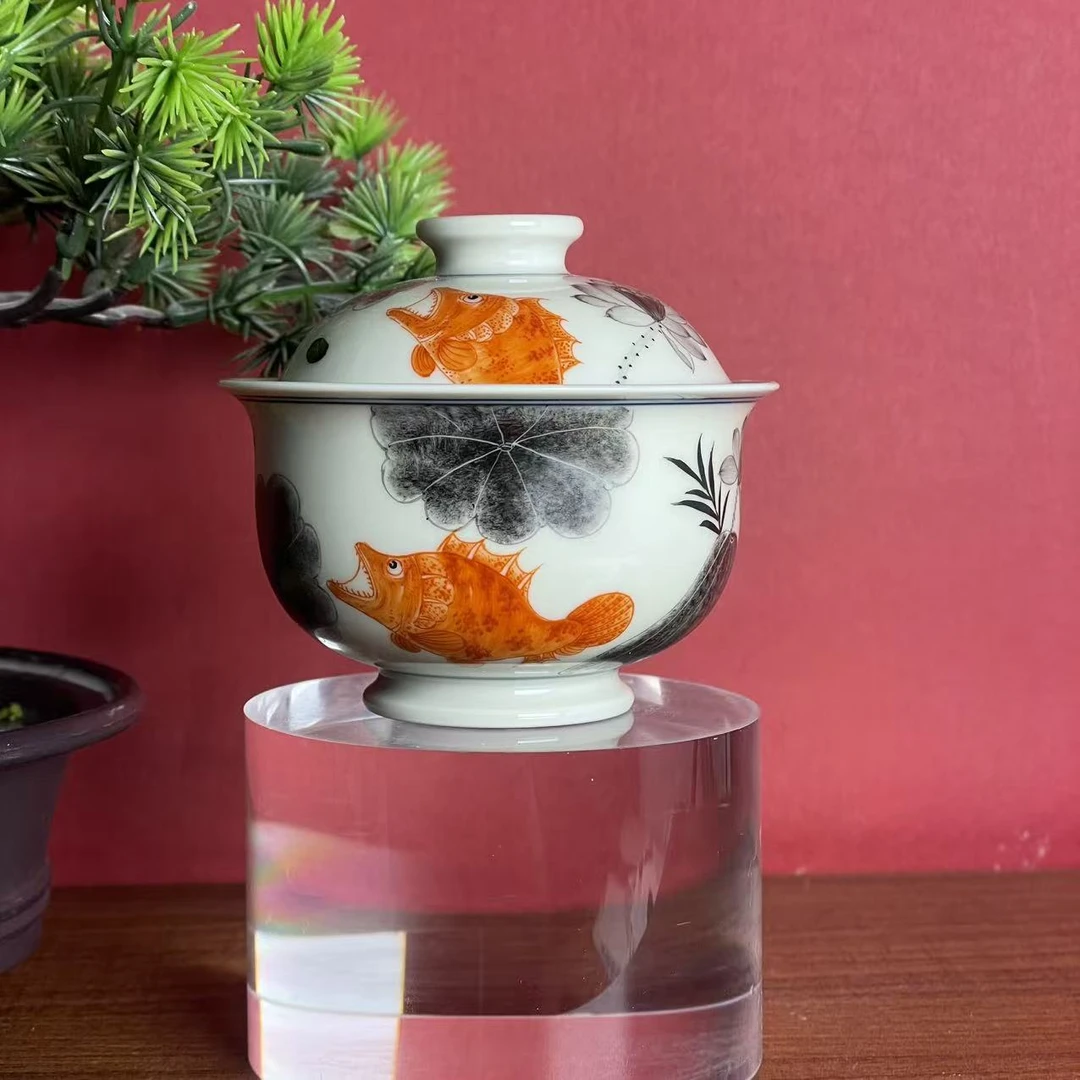 立勤堂 墨彩矾红鳜鱼盖碗 LQ400