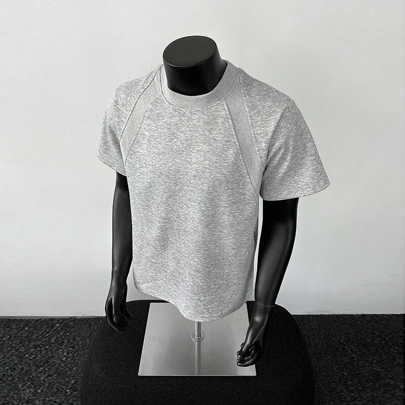 美式重磅解构短袖t恤男2025夏季boxy版型T恤空气层拼接短袖上衣潮