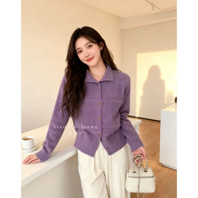 秋冬小众慵懒风高领针织开衫设计感拼接百搭显瘦毛衣83008#