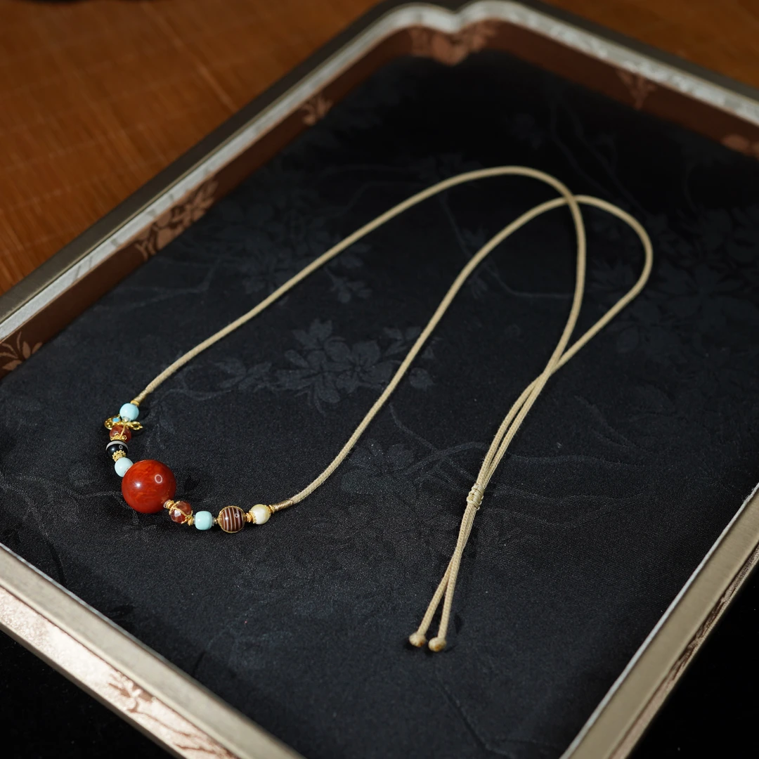 【简益欢】南红玛瑙*项链18k金镶嵌*多样性发其一