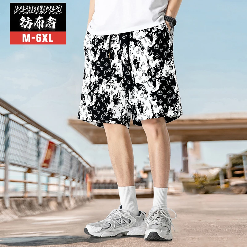 纺布者潮牌大码男装X1950夏季新款提花刺绣胖子休闲宽松五分短裤