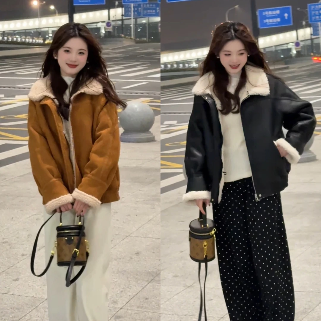 【惜惜专属】美拉德 韩系复古双版本毛毛外套加厚夹克外套女冬