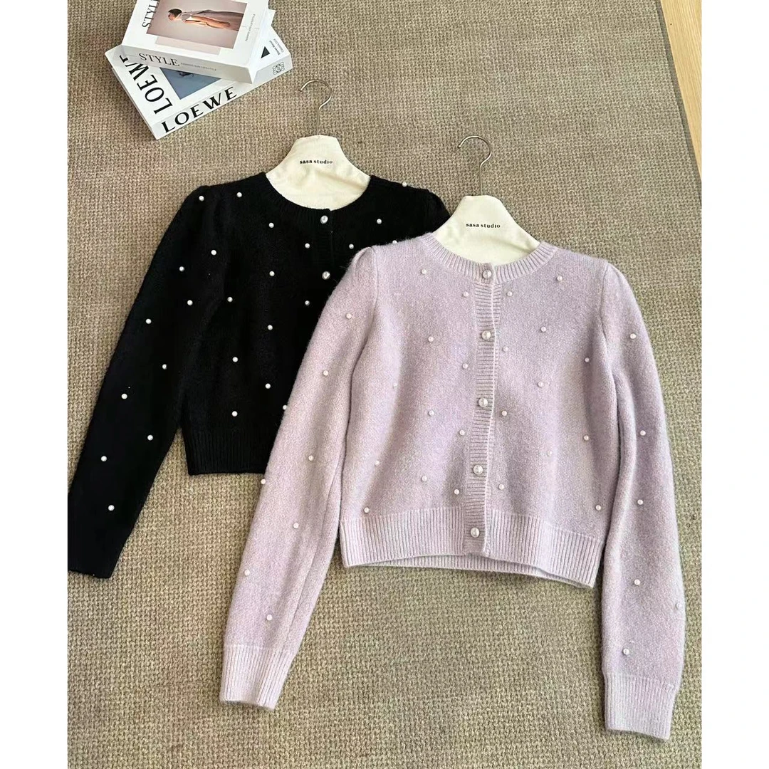 法式圆领重工针织毛衣软糯百搭毛衣 8046