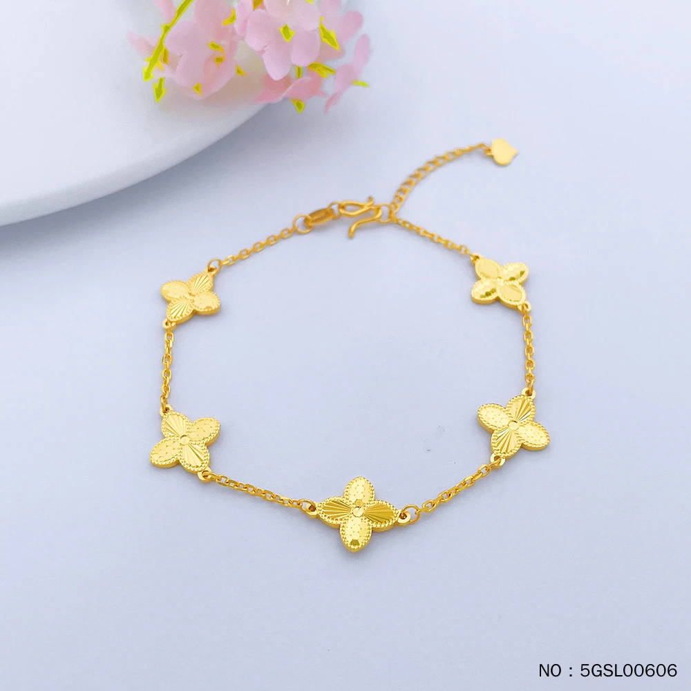 足金999 (足金999字印)5G黄金调节CNC鱼鳞车花四叶草手链五花手链