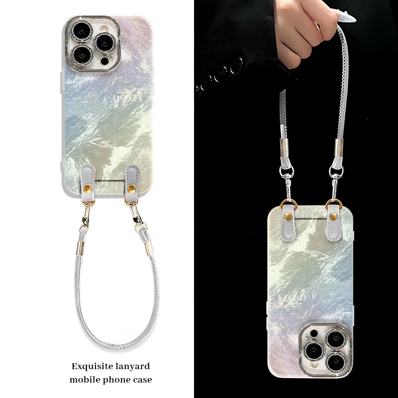 适用于苹果16三色晕染手机壳华为oppo/vivo冰川纹流行ins风简约女