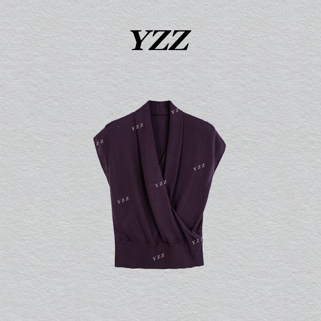 YZZ 时尚洋气V领针织衫上衣女新款收腰显瘦气质薄款短袖 2142611