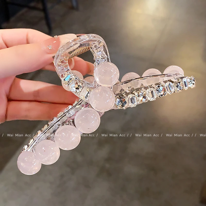发量多大号抓夹新款镶钻女超仙珠珠透明全盘发夹时尚后脑勺鲨鱼夹