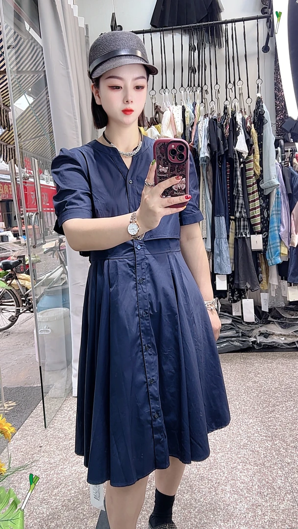 夏款高腰系带棉麻V领收腰高级感气质连衣裙