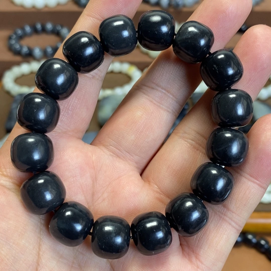 和田玉未镶嵌手串新疆和田玉且末料青花聚墨13×14老型珠手串