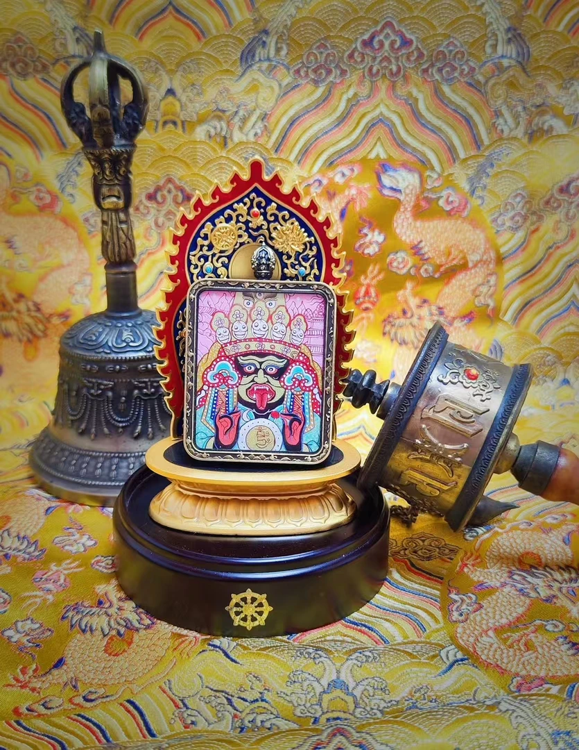 扎基拉姆热贡纯手绘矿料唐卡求财求事业随身携带收藏摆件