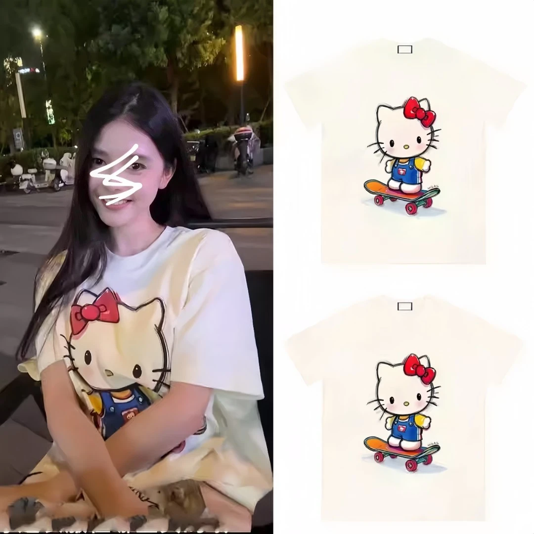 【彩色滑板KT】白色系列夏季宽松T恤圆领慵懒休闲可爱百搭纯棉情侣T