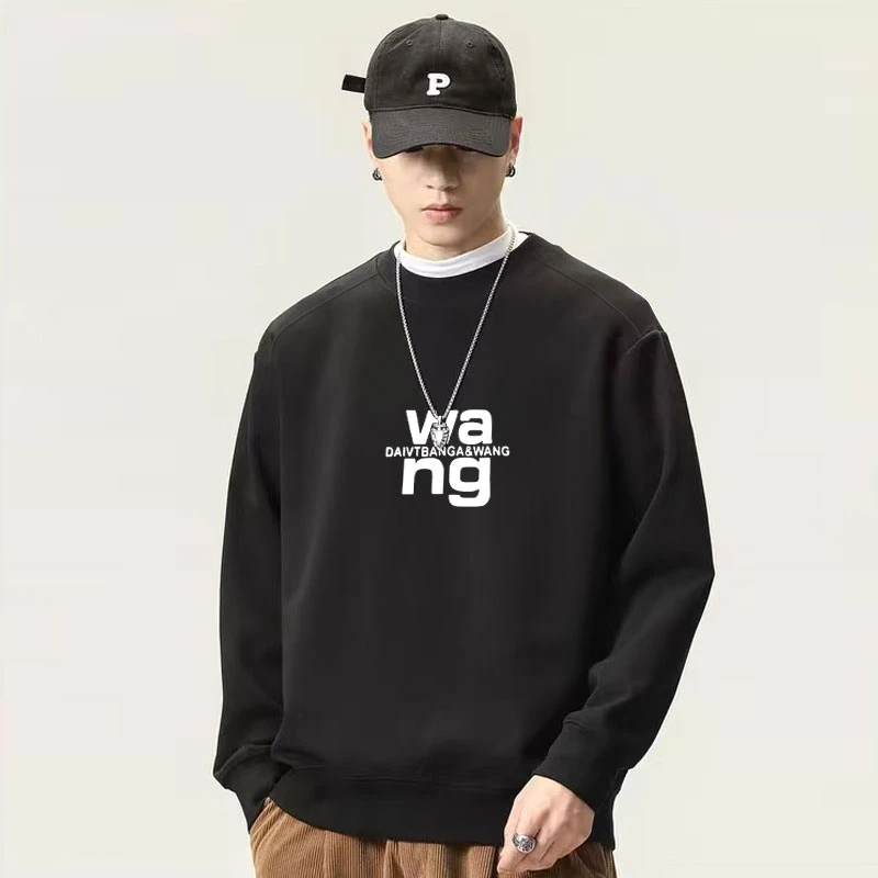 W家硅胶迪桑棉休闲卫衣百搭印花时尚秋冬圆领运动情侣套头卫衣