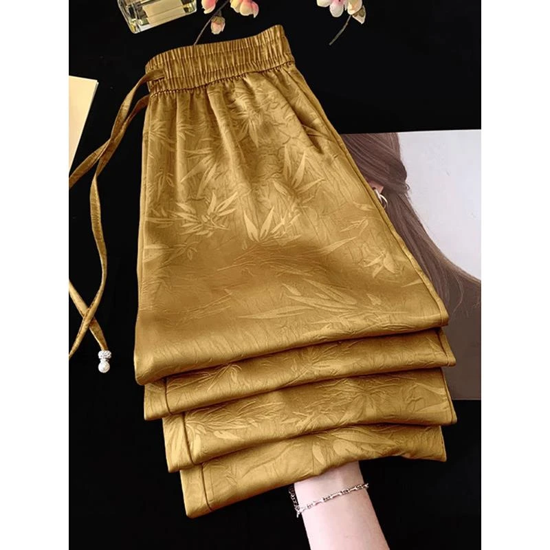 新中式国风印花阔腿裤女夏季2025新款高级感休闲裤薄款宽松长裤子