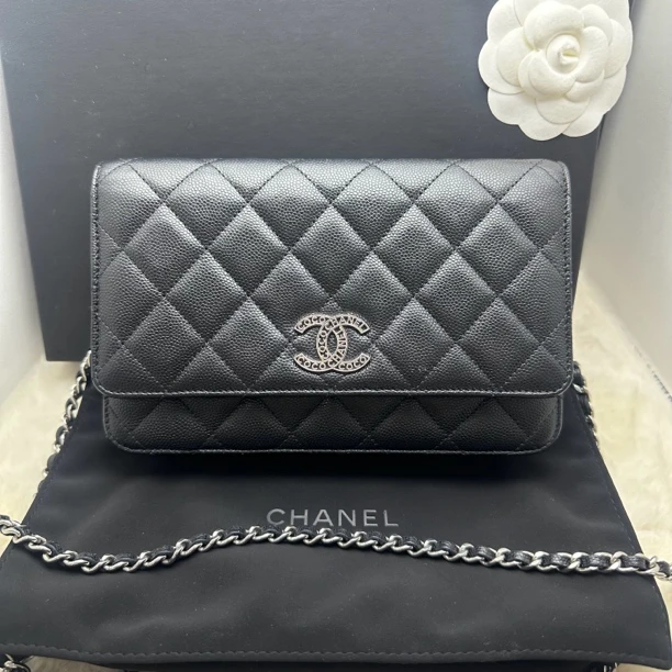 95新 Chanel/香奈儿 臻选24p黑银coco logo发财包woc