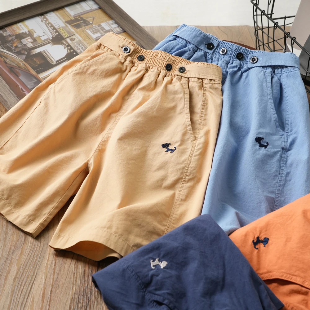 夏季款腰带纽扣儿童休闲短裤中大童男童小狗刺绣五分裤5281