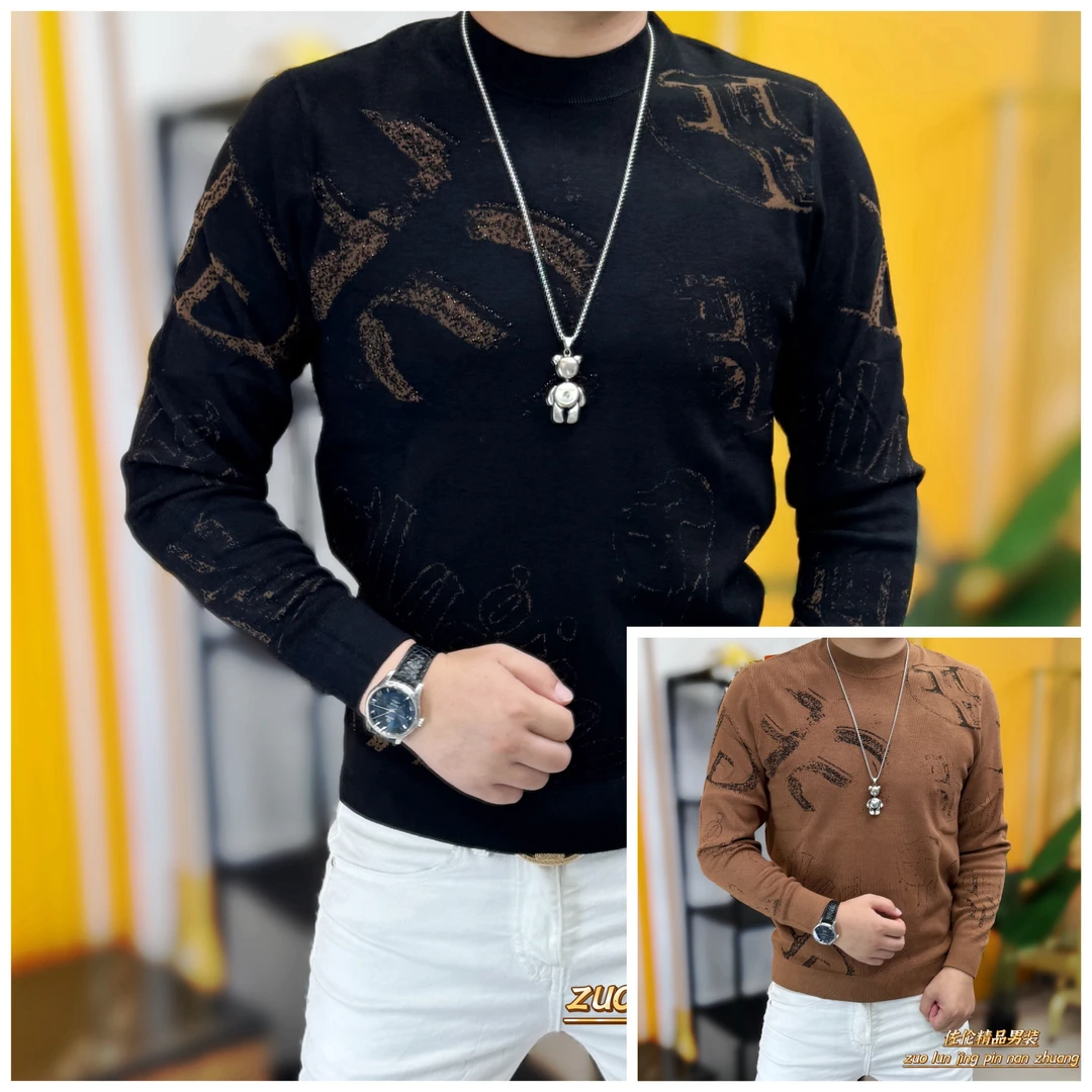 5065秋季新款时尚男士提花圆领针织长袖毛衣