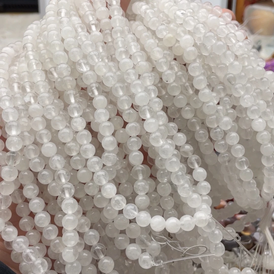 玛瑙/玉髓未镶嵌珠宝半成品一条装卡6mm白阿赛圆珠