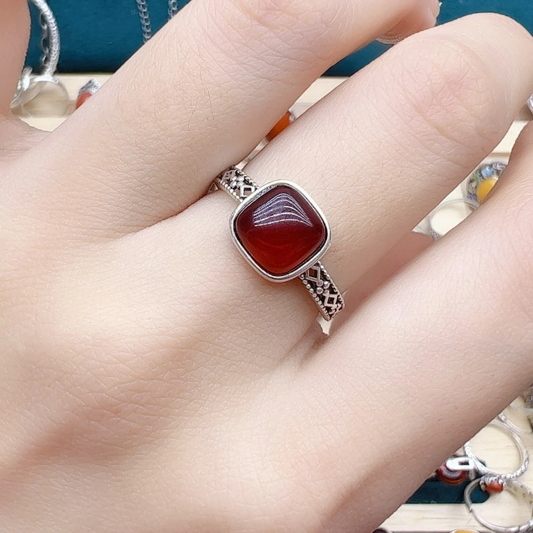 血珀戒指银S925镶嵌天然