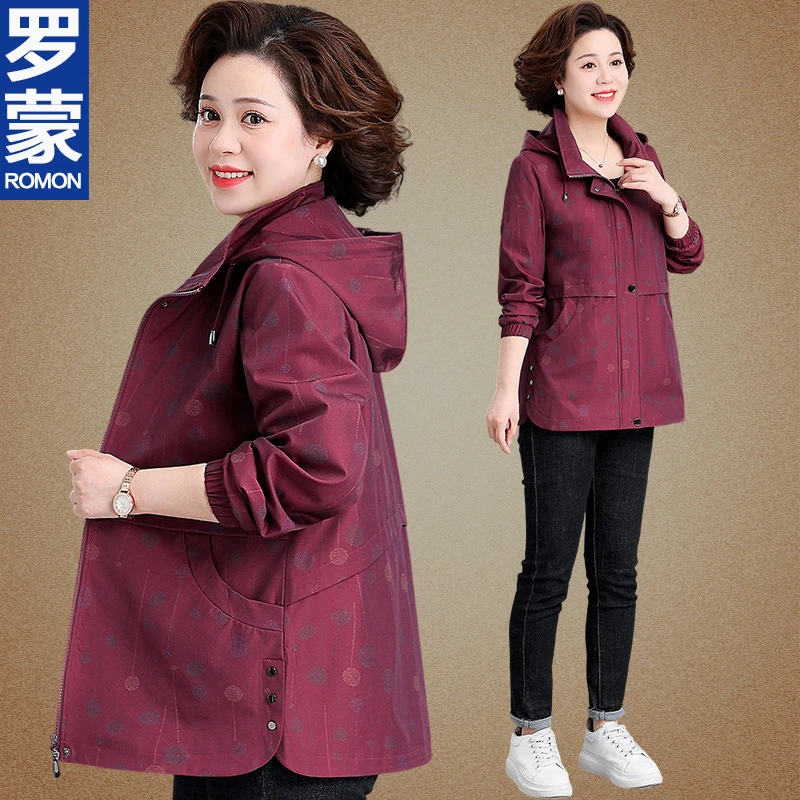 罗蒙品牌妈妈春装外套新款中老年人女奶奶洋气春秋大码老人风衣