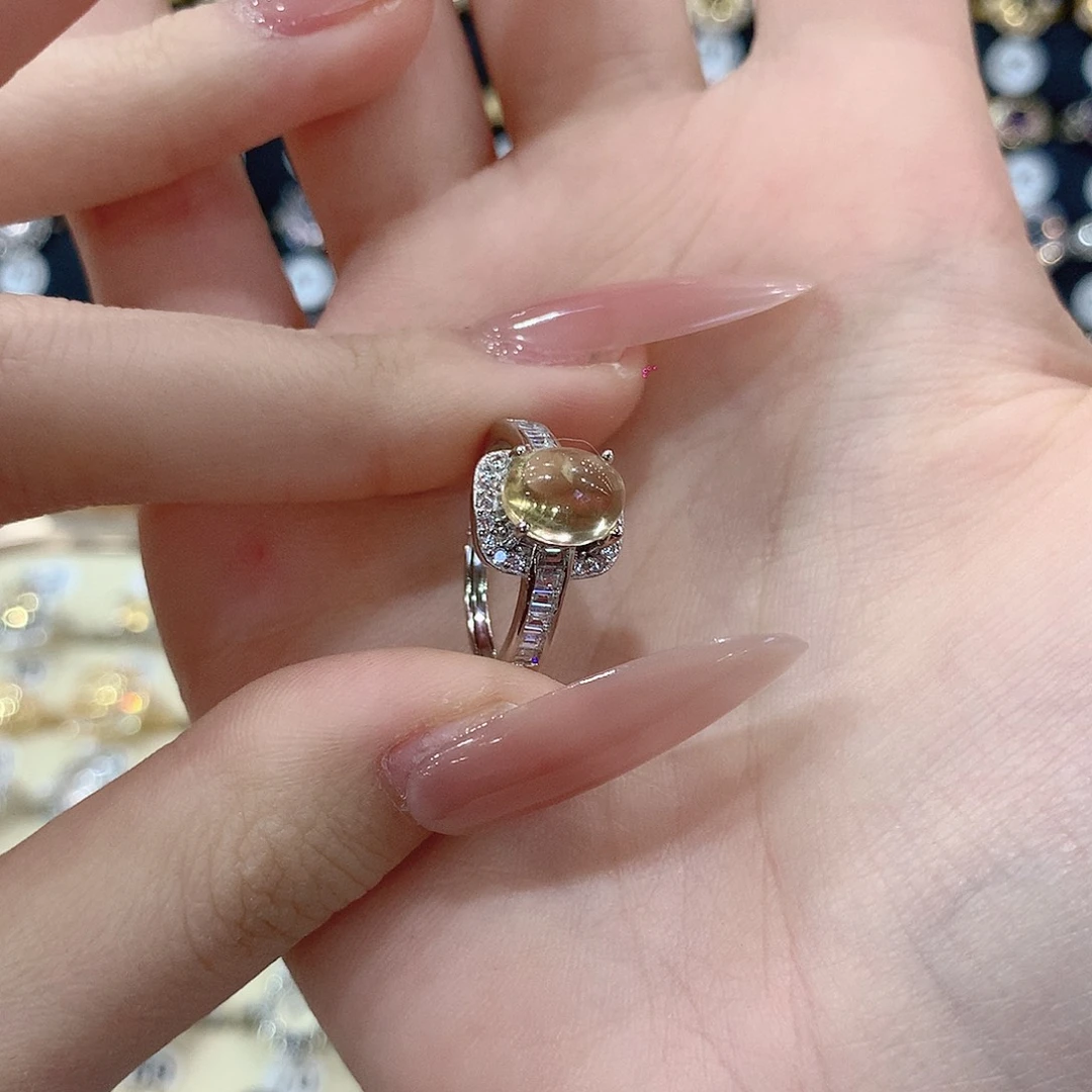 黄晶戒指银S925镶嵌天*