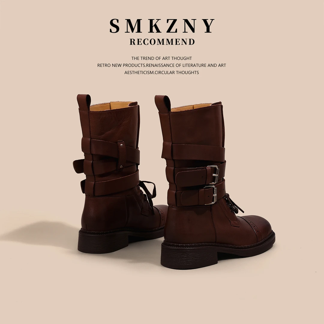 头层牛皮厚底马丁靴女薄款2025新款早秋百搭真皮英伦风短靴M605-1