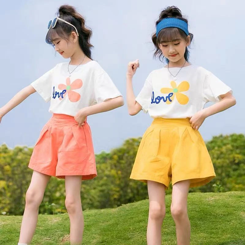 巴拉【商场同款】夏季女童套装新款儿童短袖短裤中大童运动两件套