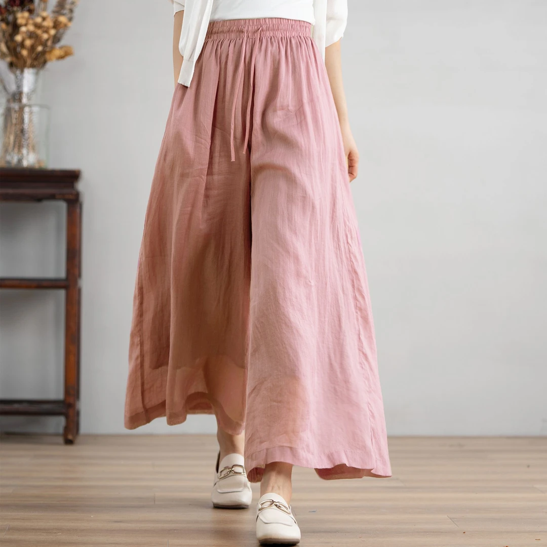 【本利来】文艺柔顺纯色苎麻阔腿裤女春夏垂感显瘦裤子6319