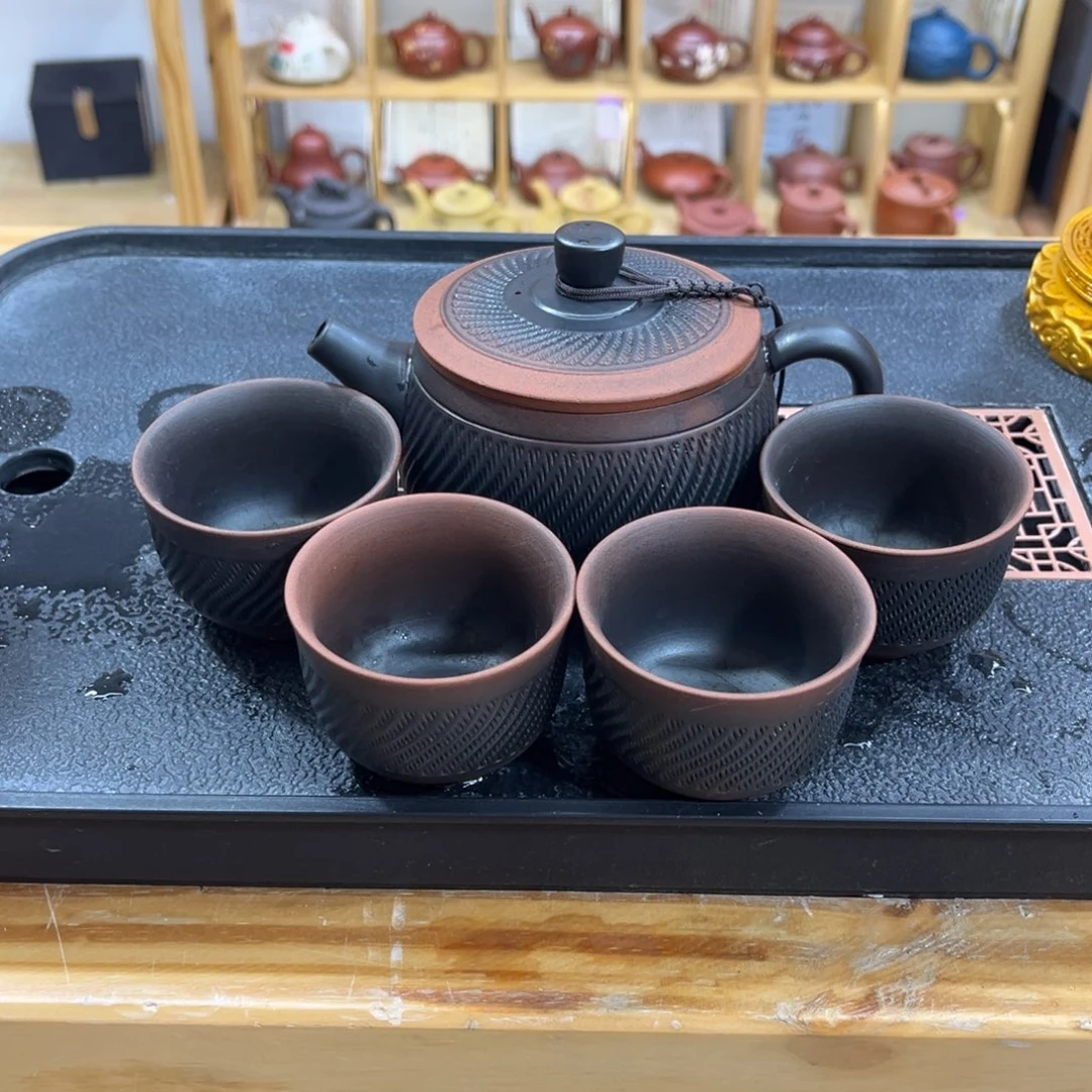 紫砂茶案汉瓦（一壶四杯）
