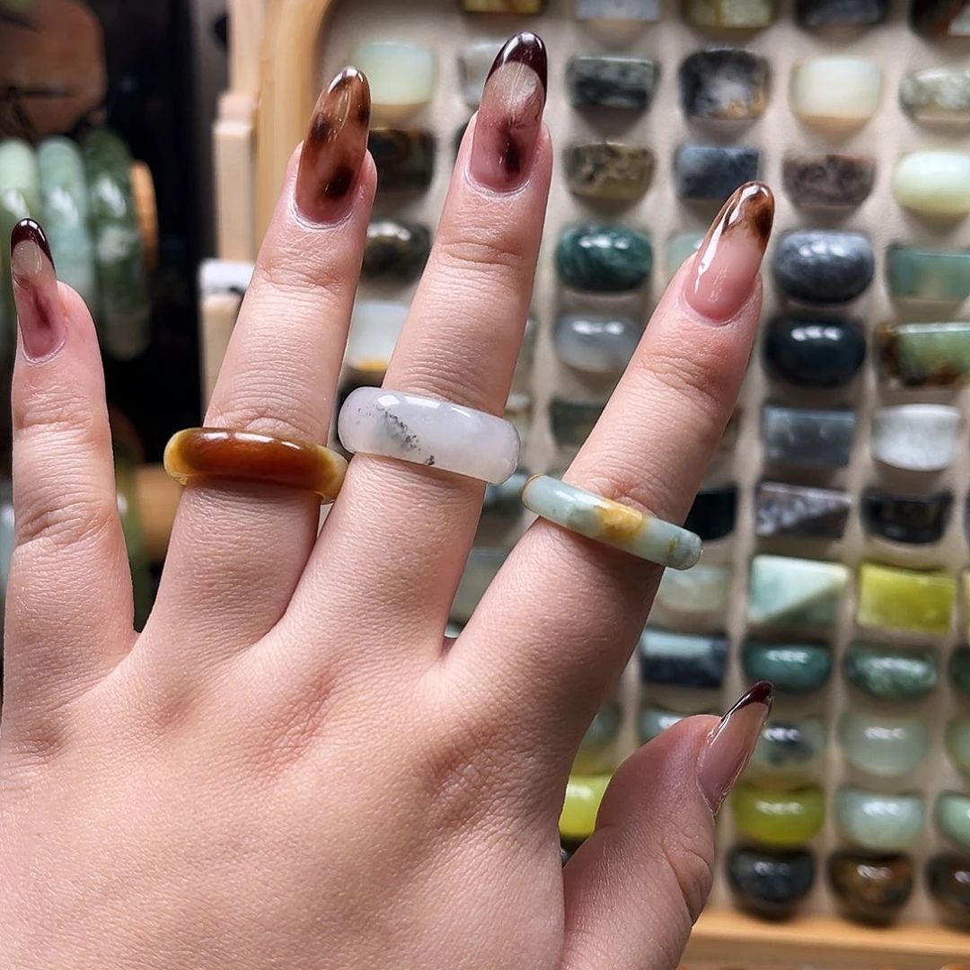 蛇纹石玉未镶嵌戒指18.2组合部分微瑕