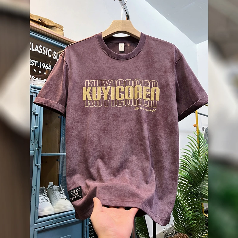 潮牌印花短袖t恤男士衣服夏季2025新款半袖大码美式重磅男装体恤