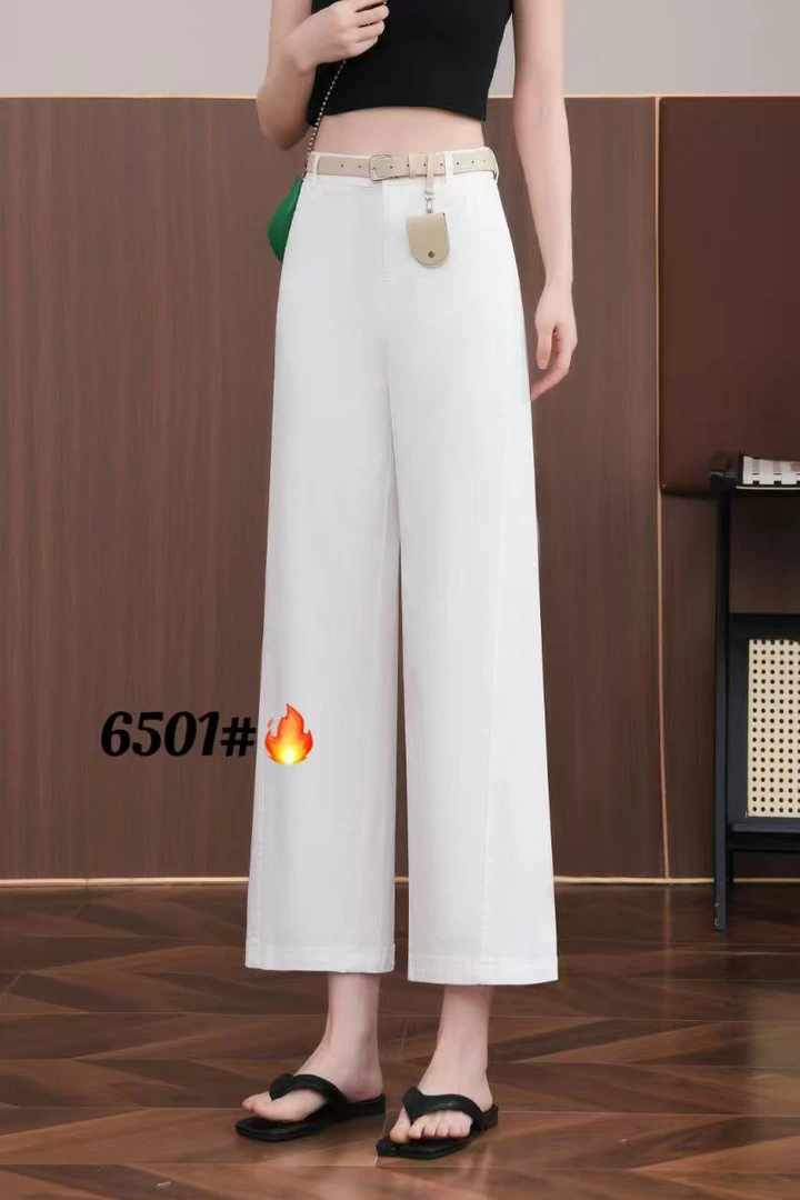 高腰口袋薄款夏季休闲裤显瘦百搭休闲白色垂感八分裤小直筒裤子
