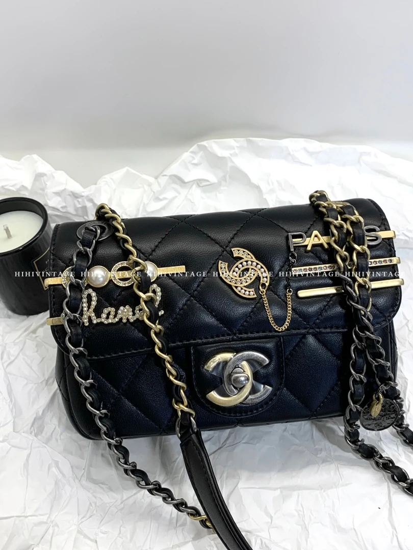 95新 Chanel/香奈儿 金银扣徽章大mini单肩包 芯片款 二店