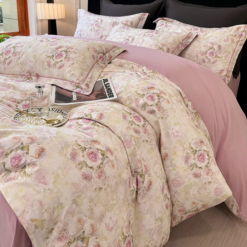 南通家居全棉四件套纯棉加厚被套100长绒棉柔软保暖床品美拉德4