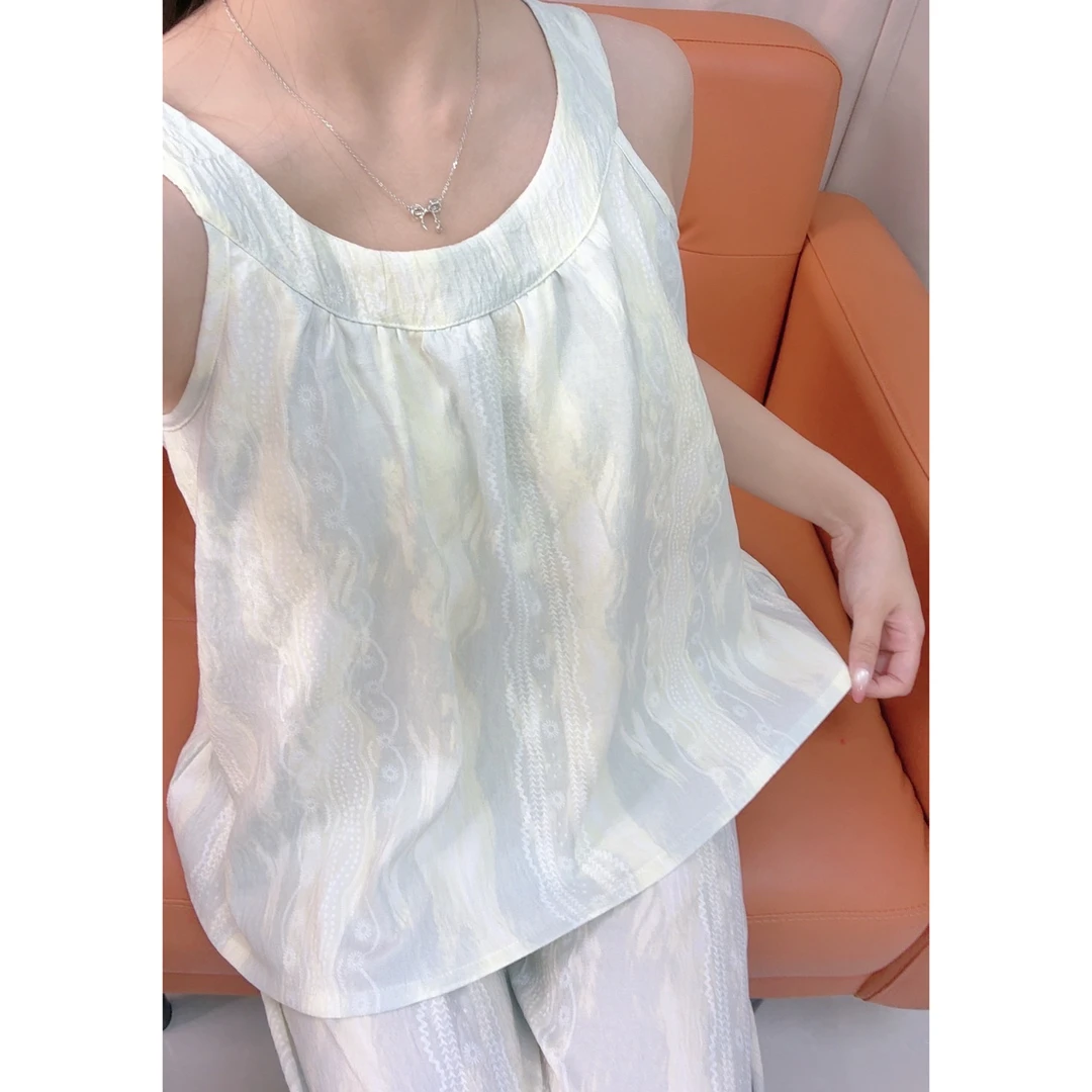 【冰淇淋马卡龙】夏季睡衣三件套带胸垫休闲舒适薄款7271