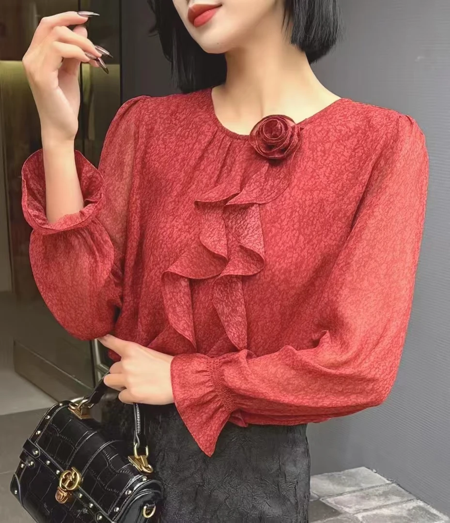 〖铃铛精选〗圆领一朵花时尚衬衣6523